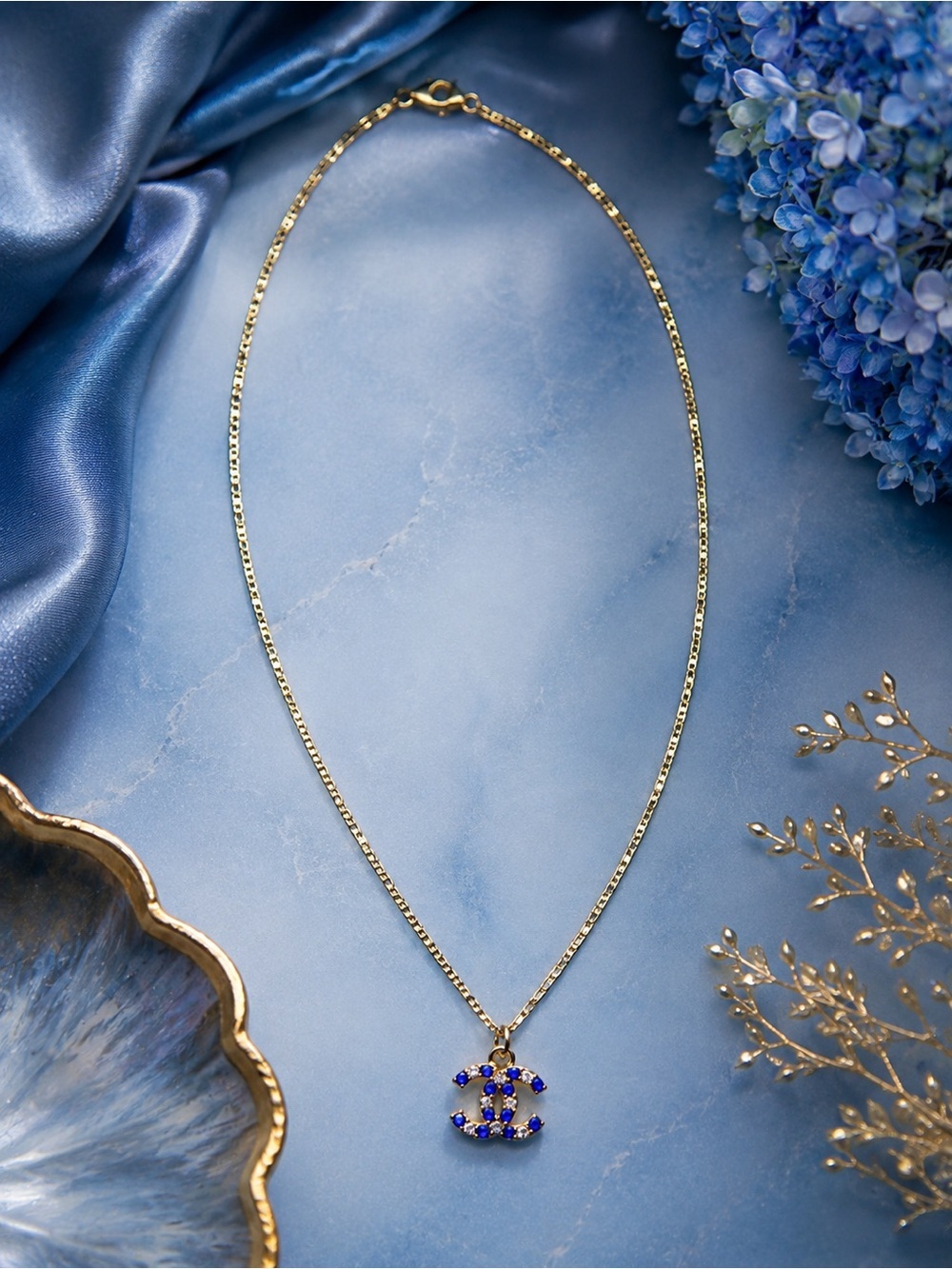 Hand-Assembled 18K Gold-Filled Blue Crystal Pendant Necklace | 20”